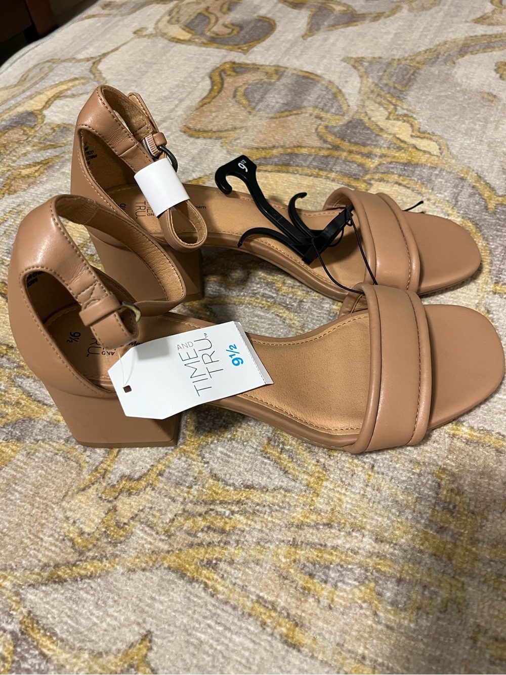 Time and Tru Nude Tan Block Heel Ankle Strap Sandals